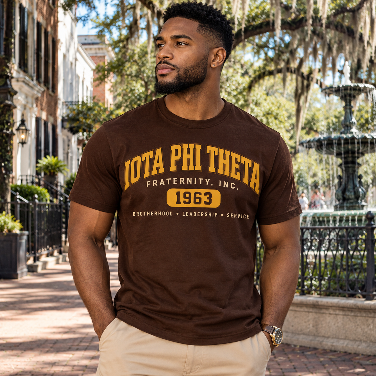 Iota Phi Theta Brotherhood Leadership Service Brown T-Shirt