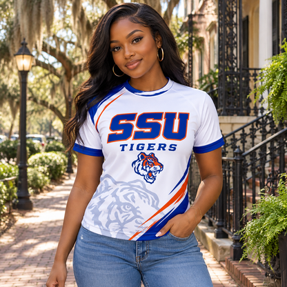 Savannah State University SSU Tigers White All-Over Print T-Shirt