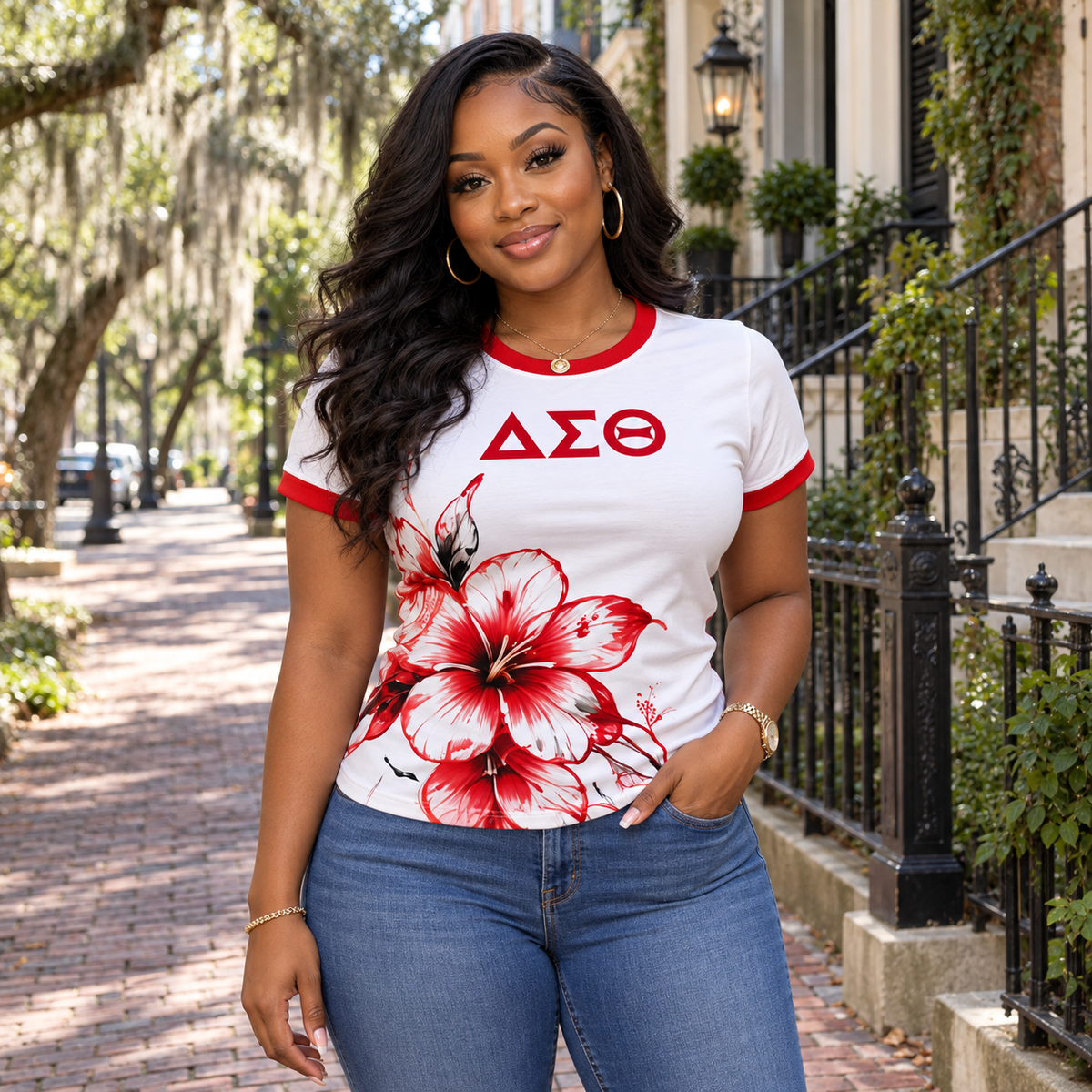 Delta Sigma Theta Red Floral White All-Over Shirt