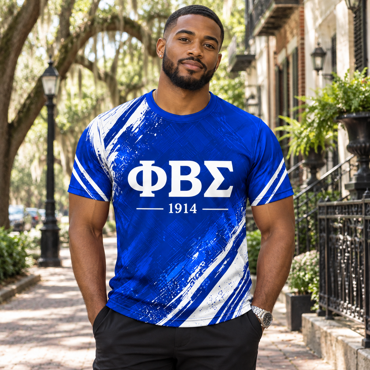 Phi Beta Sigma 1914 Royal Blue Brushstroke All-Over Shirt