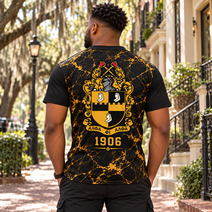 Alpha Phi Alpha Black & Gold Crest All-Over Print T-Shirt