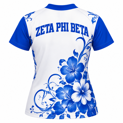 Zeta Phi Beta Blue Floral All-Over Print Shirt