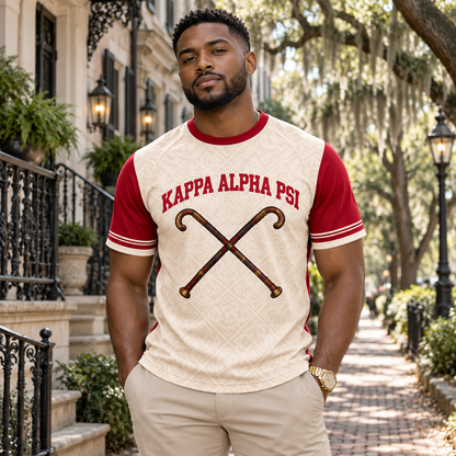 Kappa Alpha Psi Cream & Crimson Crossed Cane All-Over Print T-Shirt
