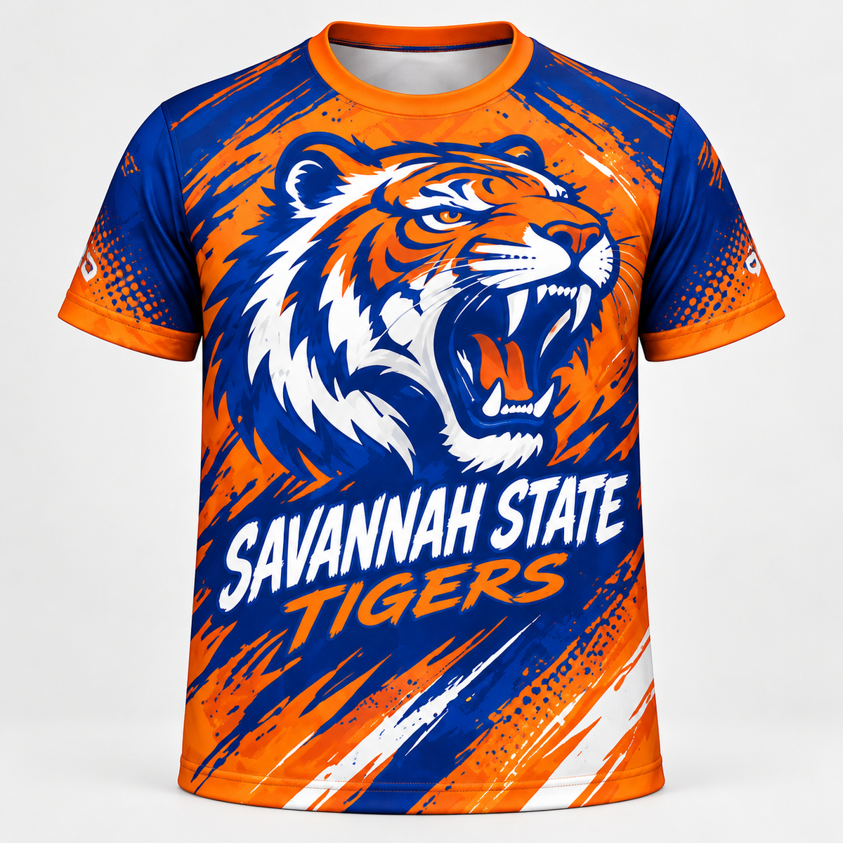 Savannah State Tigers Roaring Tiger Orange & Blue All-Over Print T-Shirt