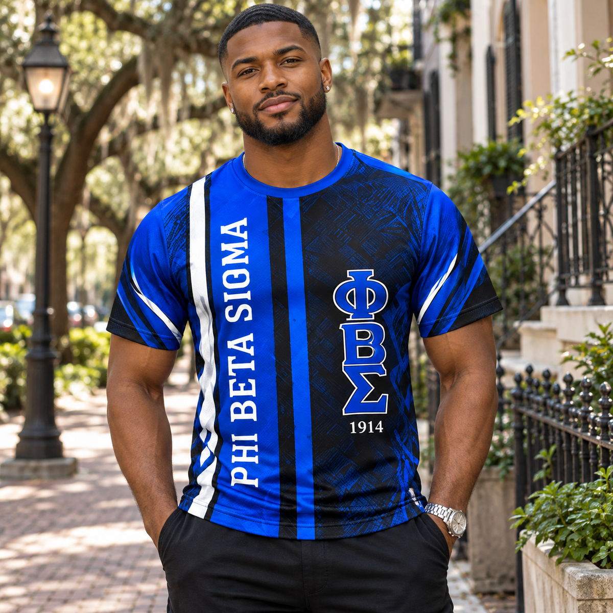 Phi Beta Sigma 1914 Dove Blue & Black All-Over Shirt