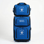 Blue suitcases withPhi Beta Sigma fraternity symbols on a white background
