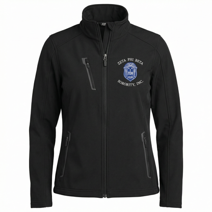 Black jacket with Zeta Phi Beta Sorority, Inc. logo on a white background