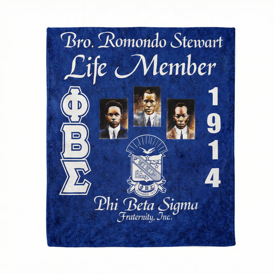 Phi Beta Sigma fraternity banner with text and logo on a blue background