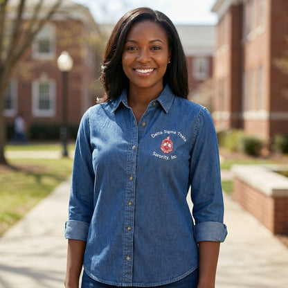Delta Sigma Theta Denim Shirt (Embroidered Button Down)