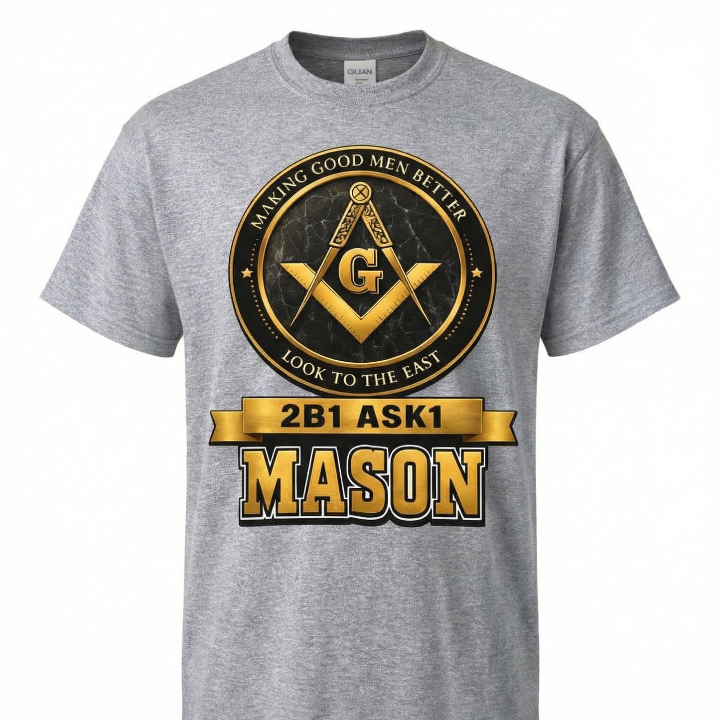 Gray t-shirt with Masonic logo and text on a white background