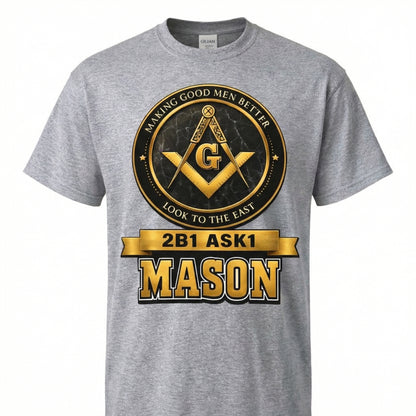 Gray t-shirt with Masonic logo and text on a white background