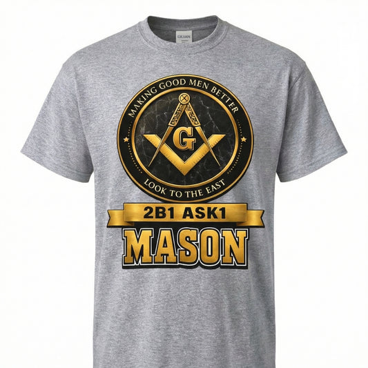 Gray t-shirt with Masonic logo and text on a white background