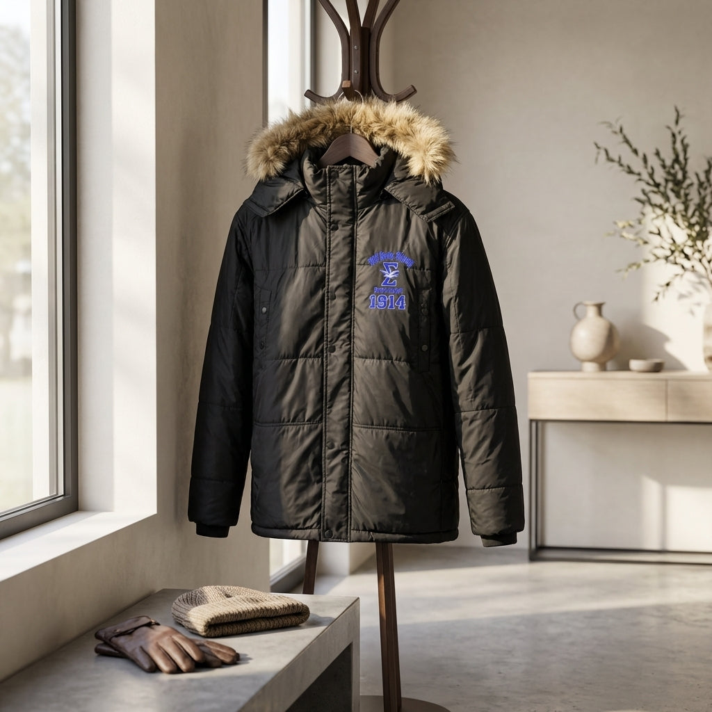Phi Beta Sigma 1914 Fur Hood Puffer Jacket