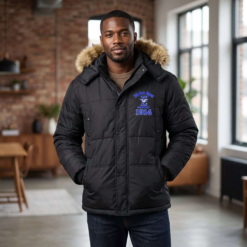 Phi Beta Sigma 1914 Fur Hood Puffer Jacket