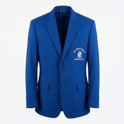 Blue blazer with a logo on a white background