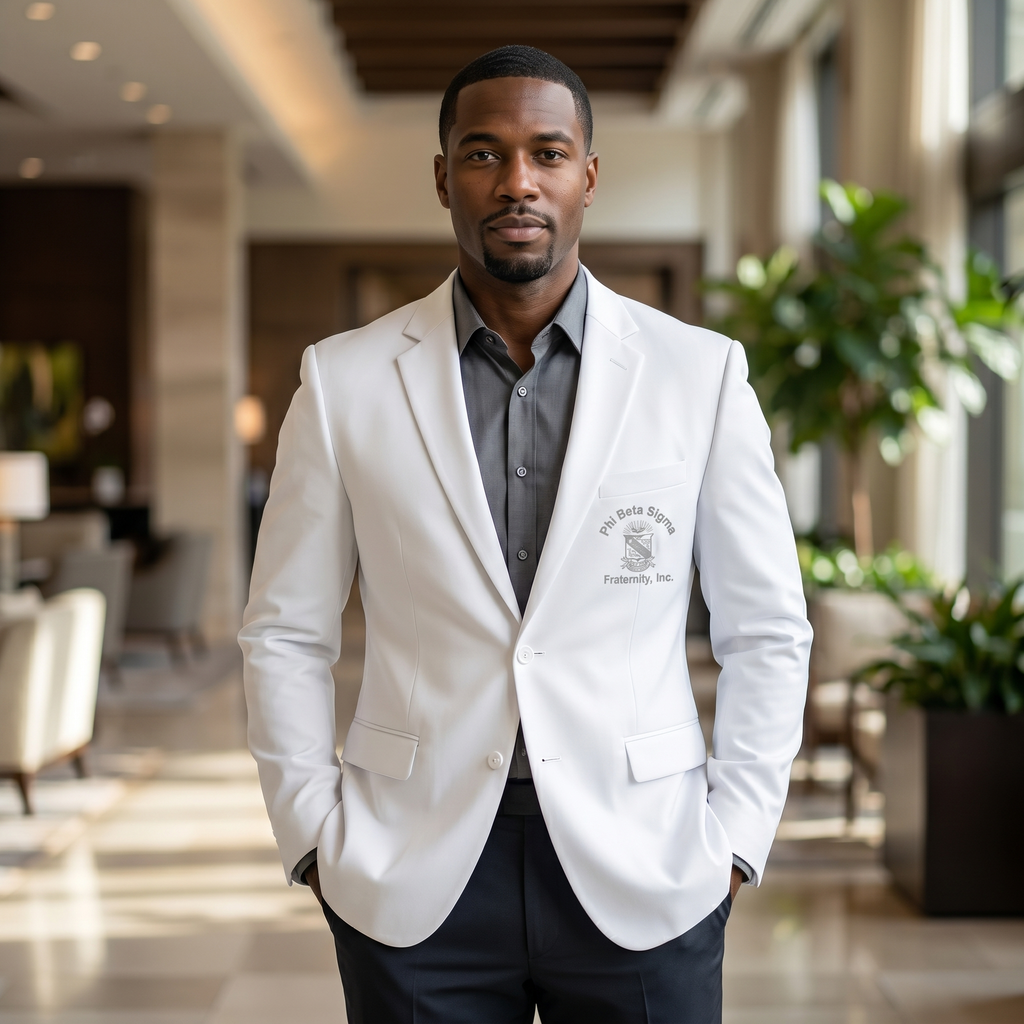 Phi Beta Sigma White Embroidered Blazer Jacket