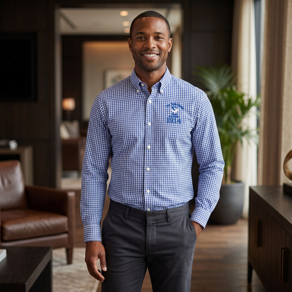 Phi Beta Sigma Blue Gingham Brooks Brother Button-Down Shirt