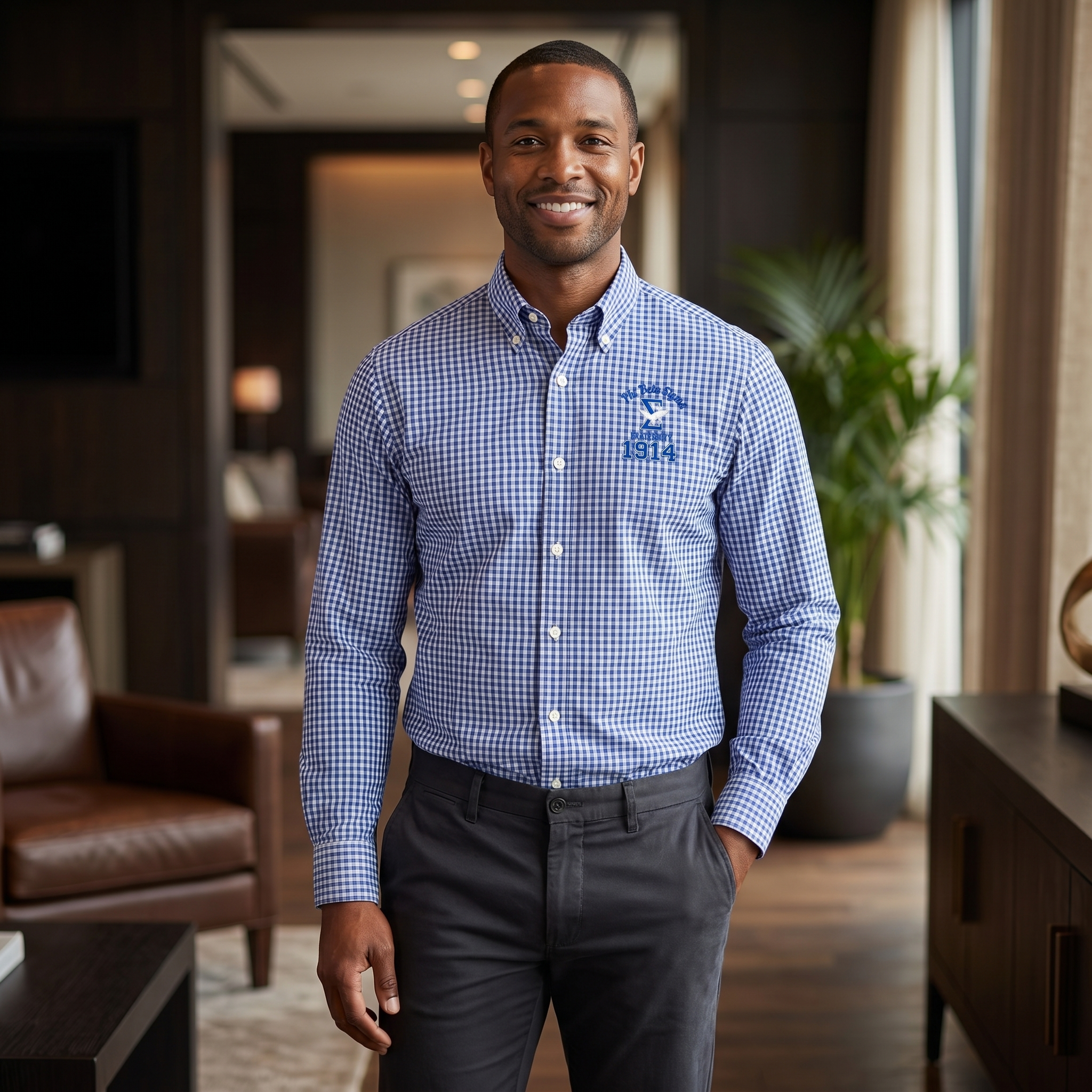 Phi Beta Sigma Blue Gingham Brooks Brother Button-Down Shirt
