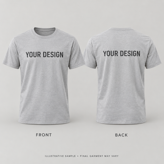 Illustrative short-sleeve T-shirt sample; actual garment style and color to be confirmed